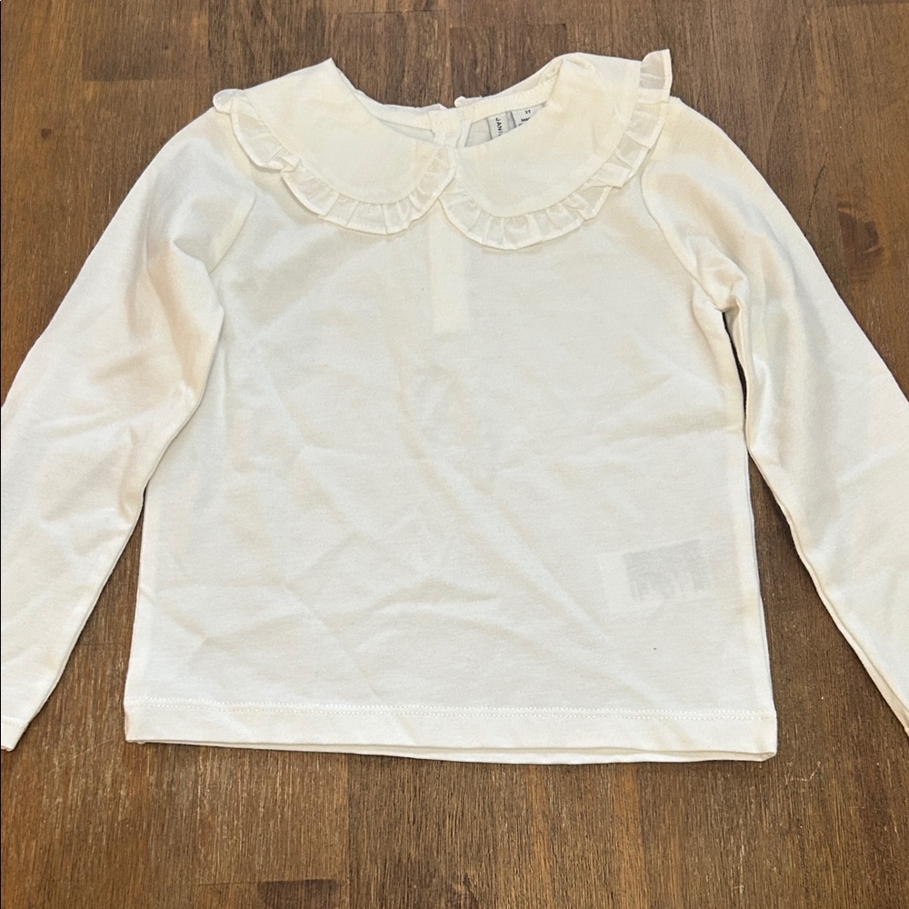 Janie and Jack Cream Long Sleeve Shirt with Ruffled Collar